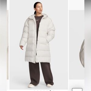 Nike Women’s Ivory Therma Fit Repel Mid Length Puffer Hooded Jacket Parka NWT XS